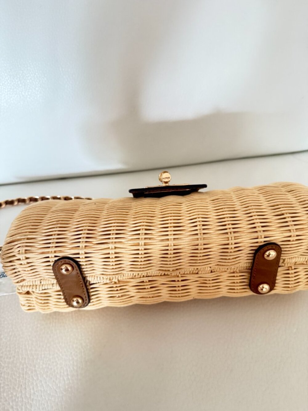 NWT TOMMY BAHAMA WOVEN WICKER SHOULDER BAG CLUTCH PURSE TAN BROWN - Picture 6 of 8